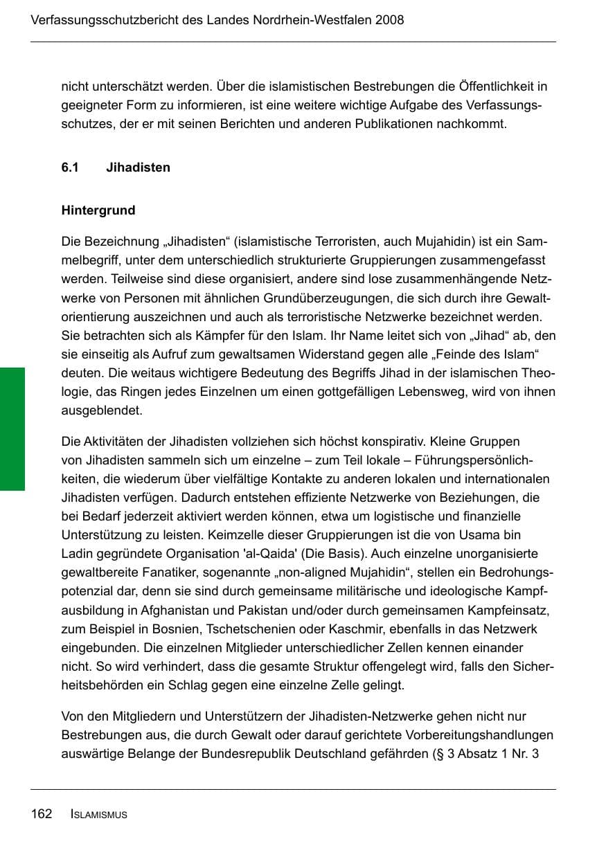 Seite 164 des Verfassungsschutzbericht 2008 Nordrhein-Westfalen