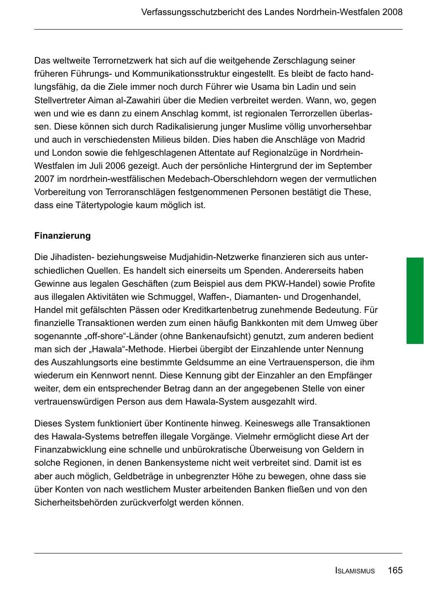 Seite 167 des Verfassungsschutzbericht 2008 Nordrhein-Westfalen