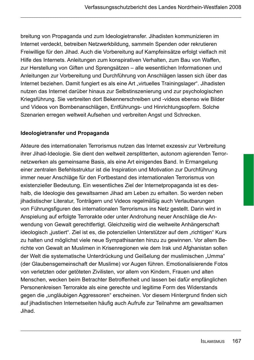 Seite 169 des Verfassungsschutzbericht 2008 Nordrhein-Westfalen