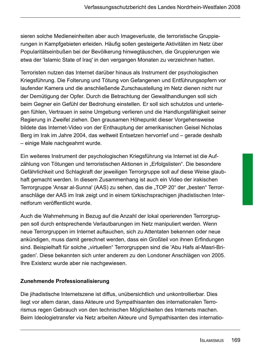 Seite 171 des Verfassungsschutzbericht 2008 Nordrhein-Westfalen