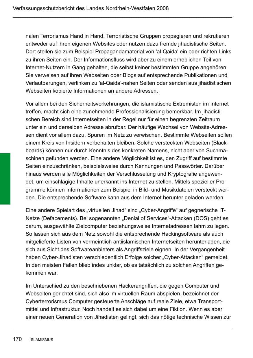 Seite 172 des Verfassungsschutzbericht 2008 Nordrhein-Westfalen