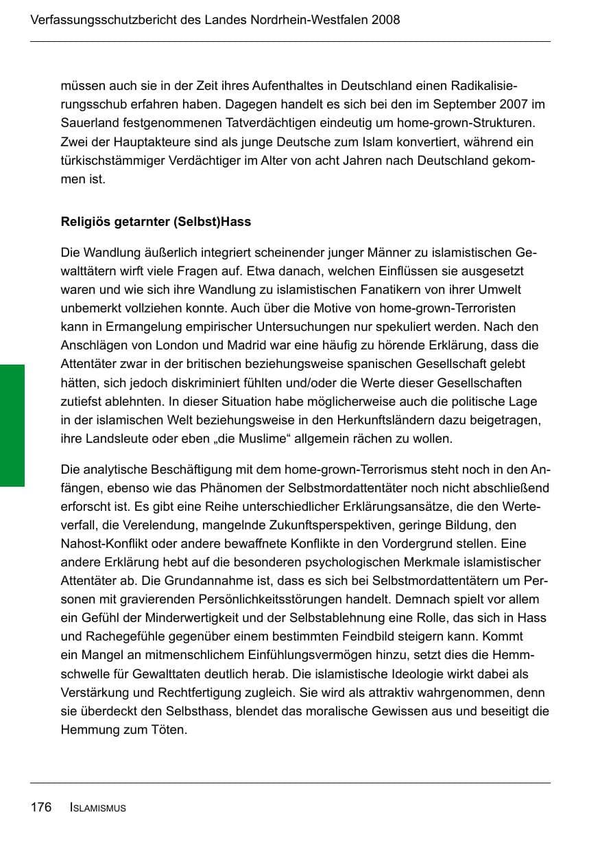 Seite 178 des Verfassungsschutzbericht 2008 Nordrhein-Westfalen