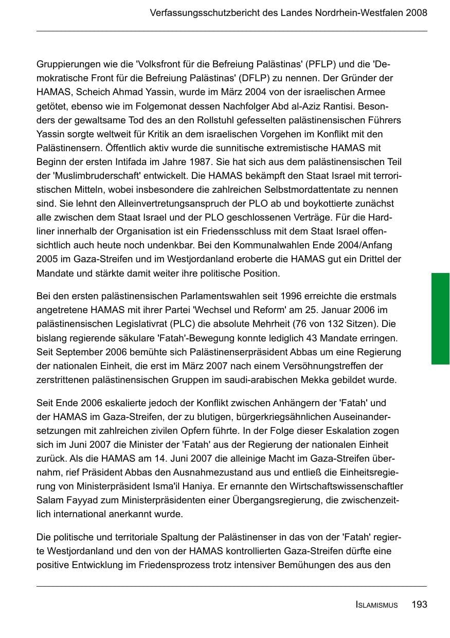 Seite 195 des Verfassungsschutzbericht 2008 Nordrhein-Westfalen
