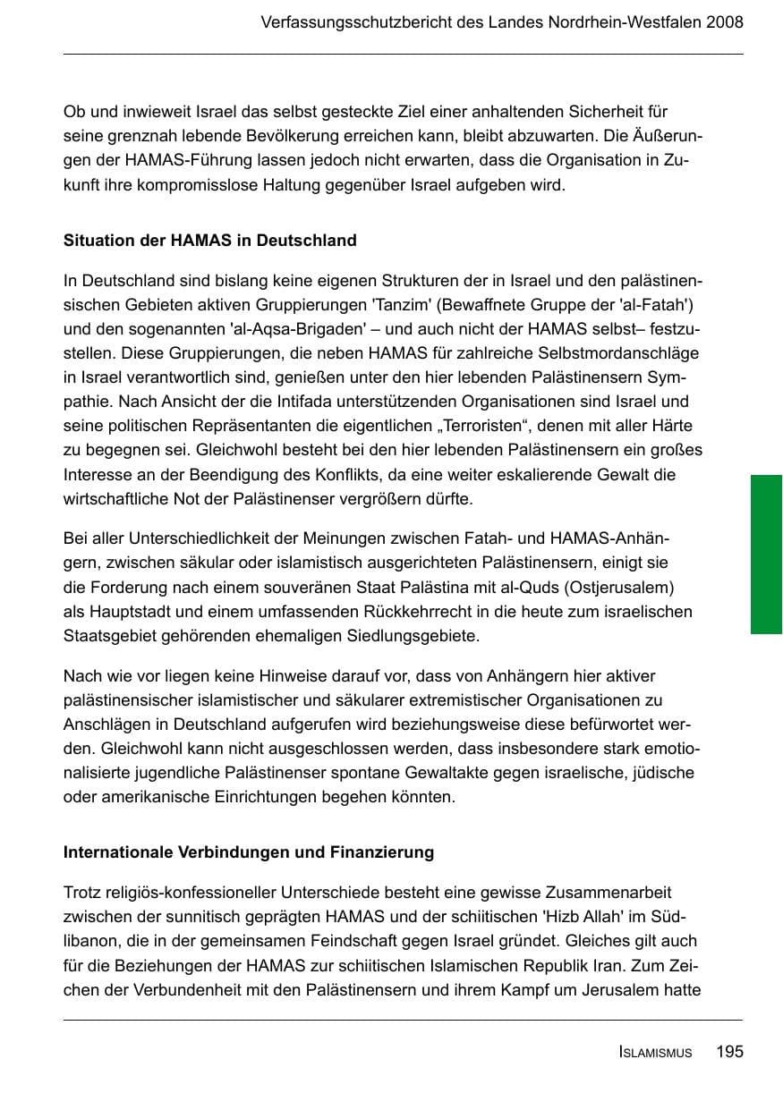 Seite 197 des Verfassungsschutzbericht 2008 Nordrhein-Westfalen