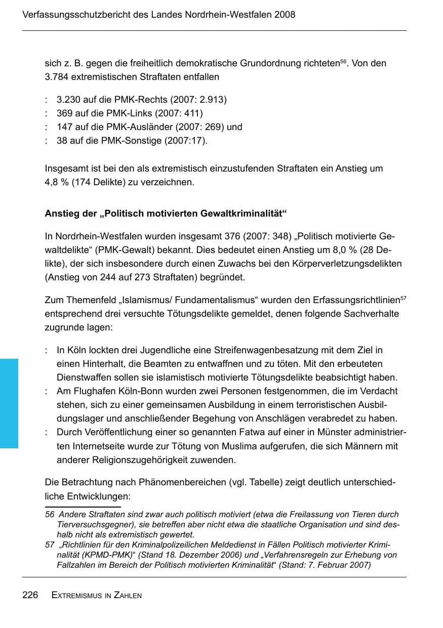 Seite 228 des Verfassungsschutzbericht 2008 Nordrhein-Westfalen