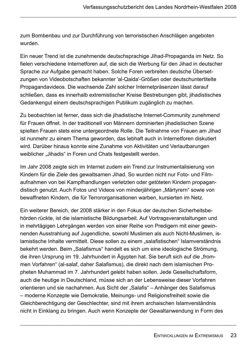 Seite 25 des Verfassungsschutzbericht 2008 Nordrhein-Westfalen