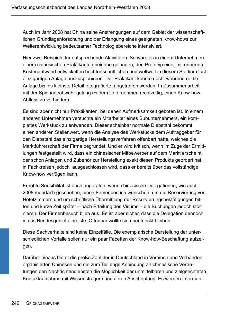 Seite 242 des Verfassungsschutzbericht 2008 Nordrhein-Westfalen