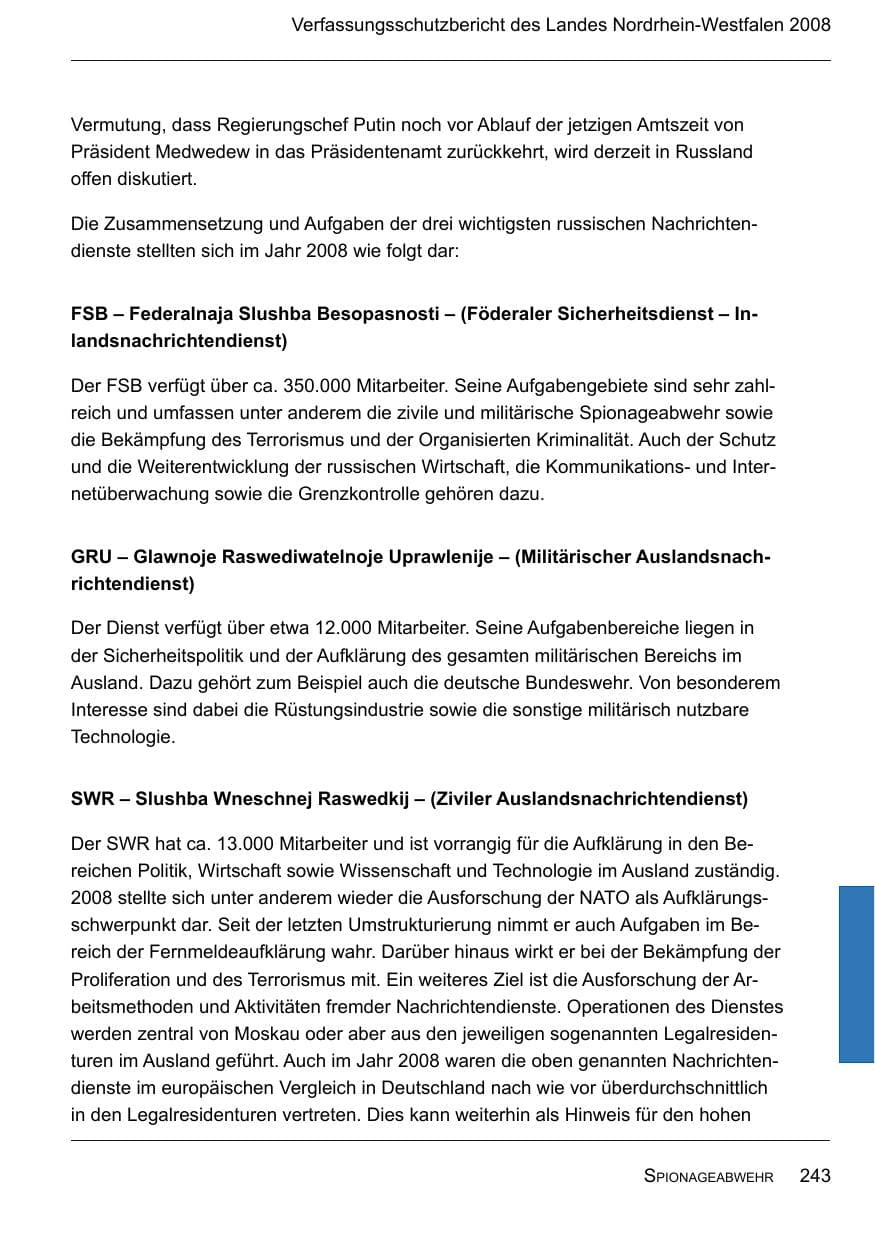 Seite 245 des Verfassungsschutzbericht 2008 Nordrhein-Westfalen
