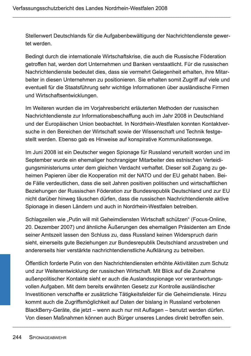 Seite 246 des Verfassungsschutzbericht 2008 Nordrhein-Westfalen