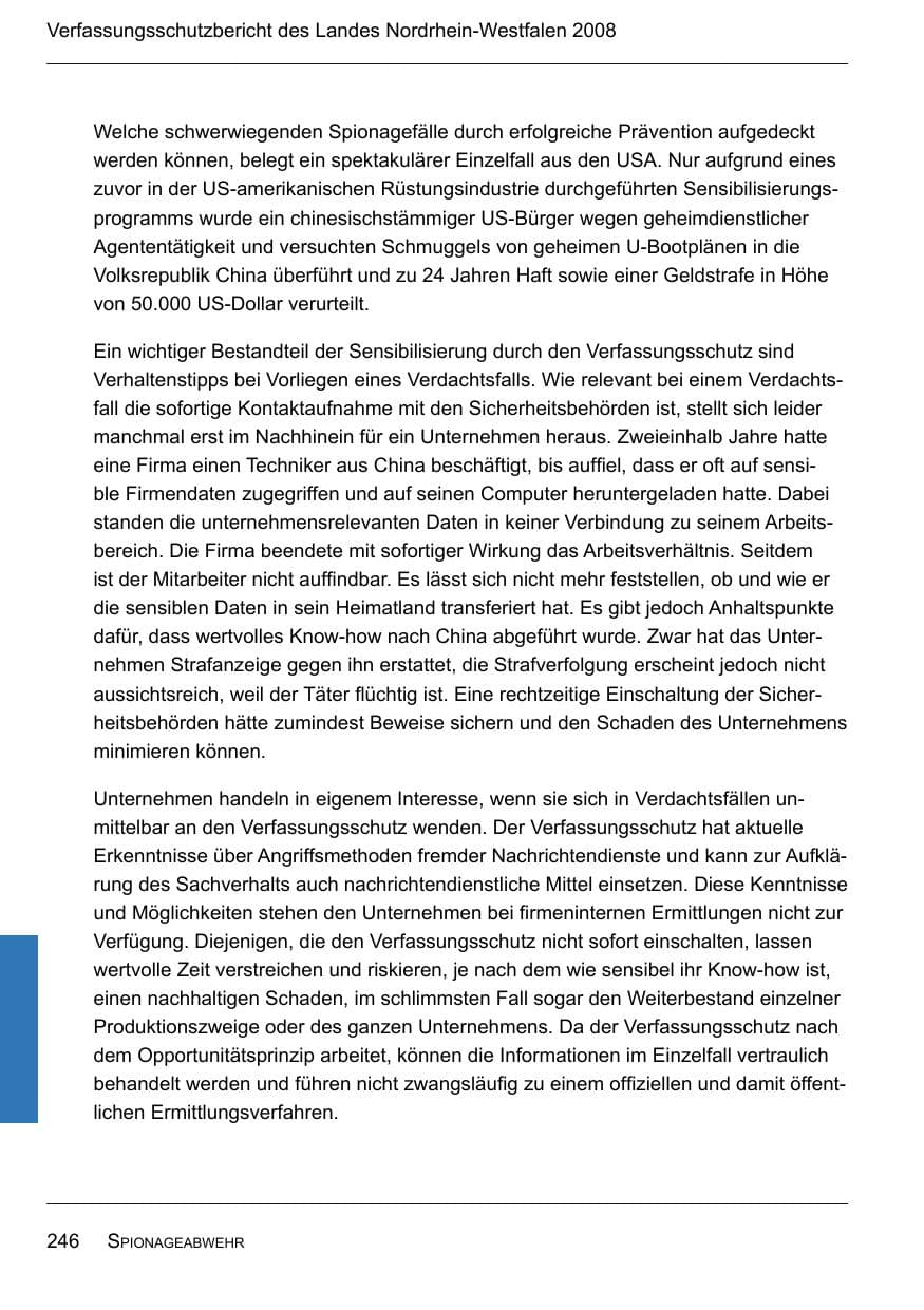 Seite 248 des Verfassungsschutzbericht 2008 Nordrhein-Westfalen