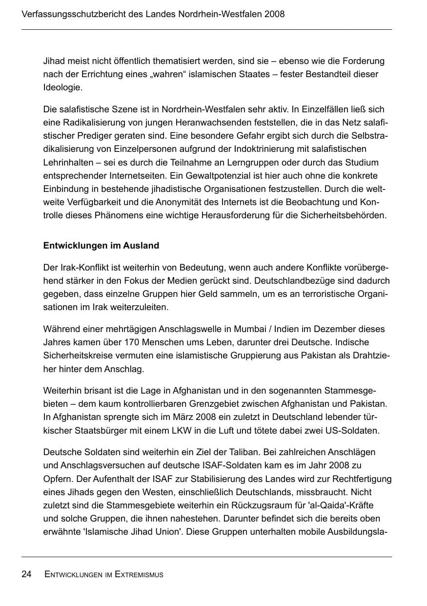 Seite 26 des Verfassungsschutzbericht 2008 Nordrhein-Westfalen