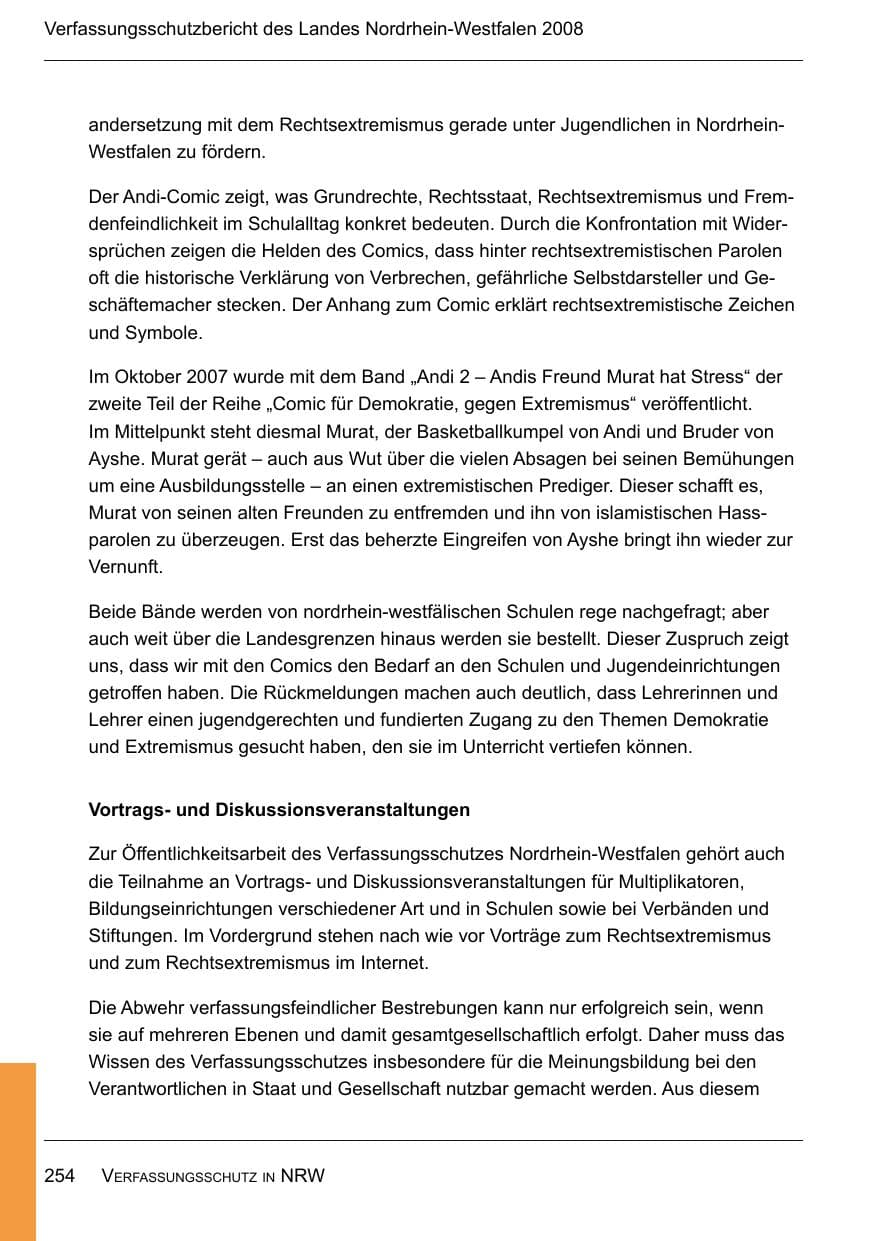 Seite 256 des Verfassungsschutzbericht 2008 Nordrhein-Westfalen