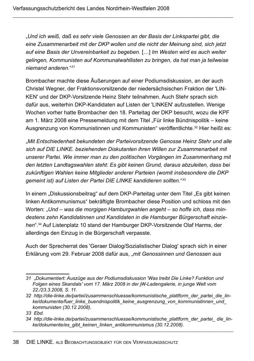 Seite 40 des Verfassungsschutzbericht 2008 Nordrhein-Westfalen