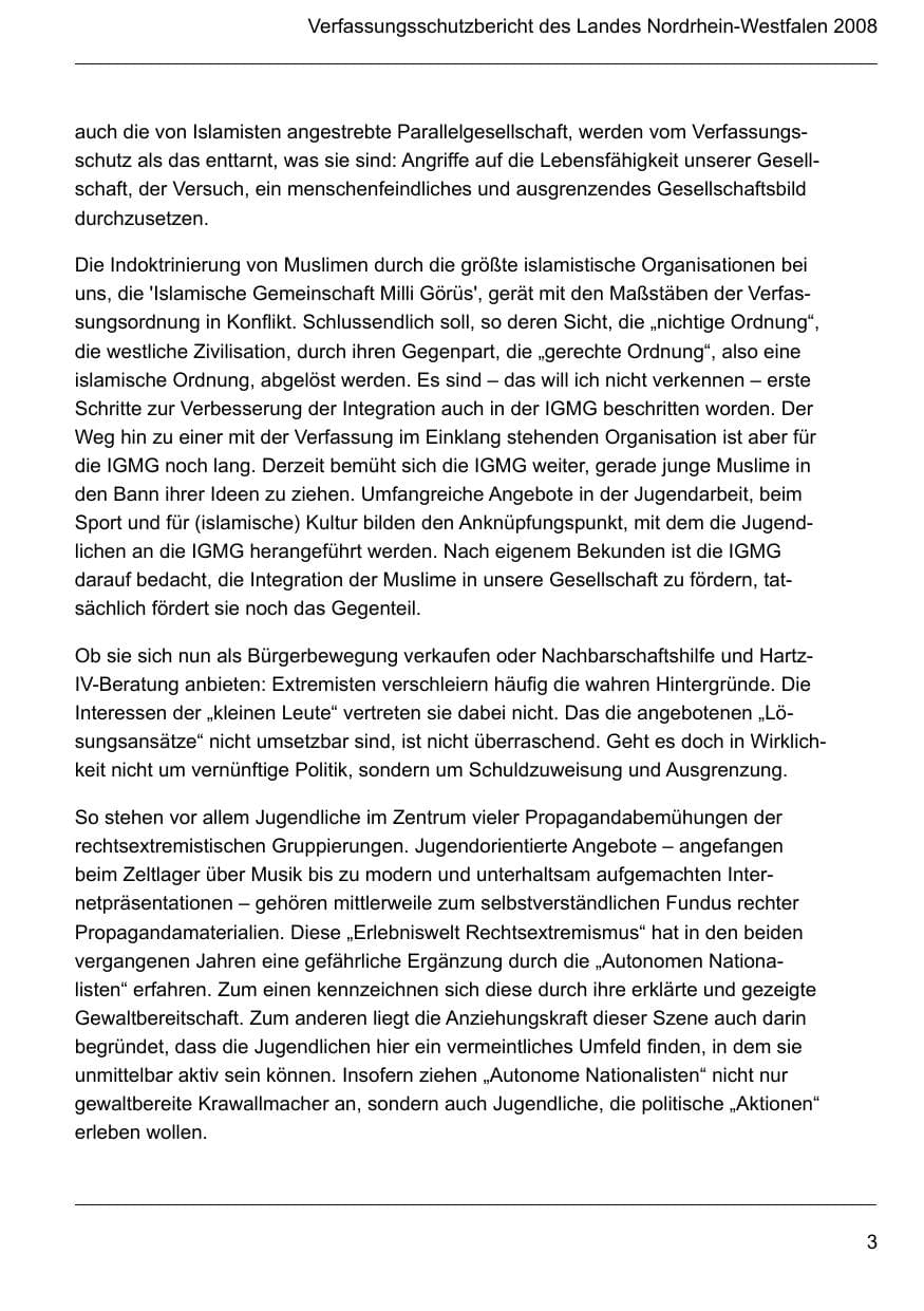 Seite 5 des Verfassungsschutzbericht 2008 Nordrhein-Westfalen