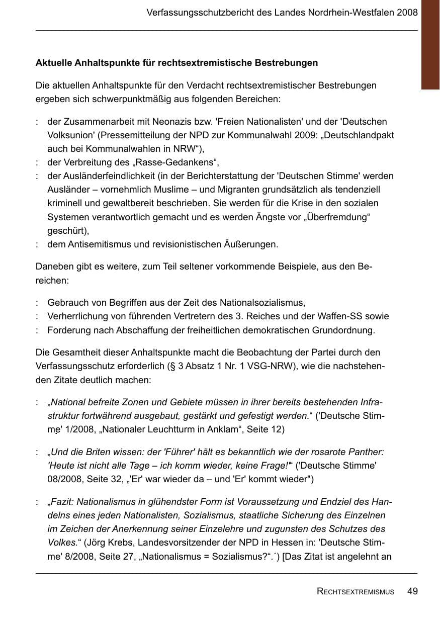 Seite 51 des Verfassungsschutzbericht 2008 Nordrhein-Westfalen
