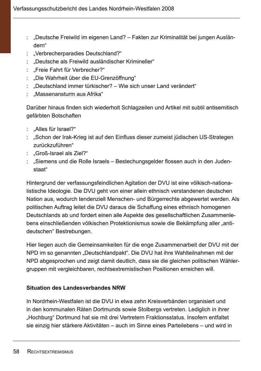 Seite 60 des Verfassungsschutzbericht 2008 Nordrhein-Westfalen