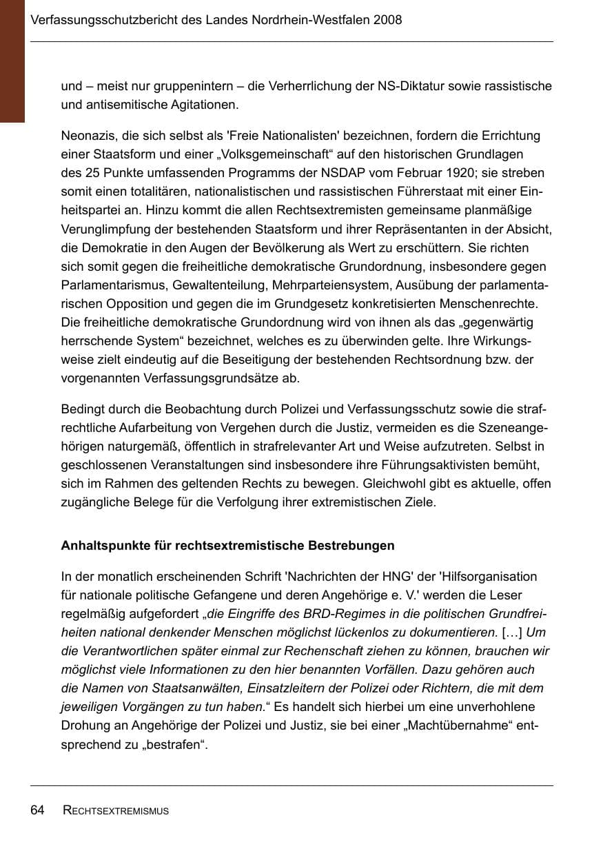 Seite 66 des Verfassungsschutzbericht 2008 Nordrhein-Westfalen