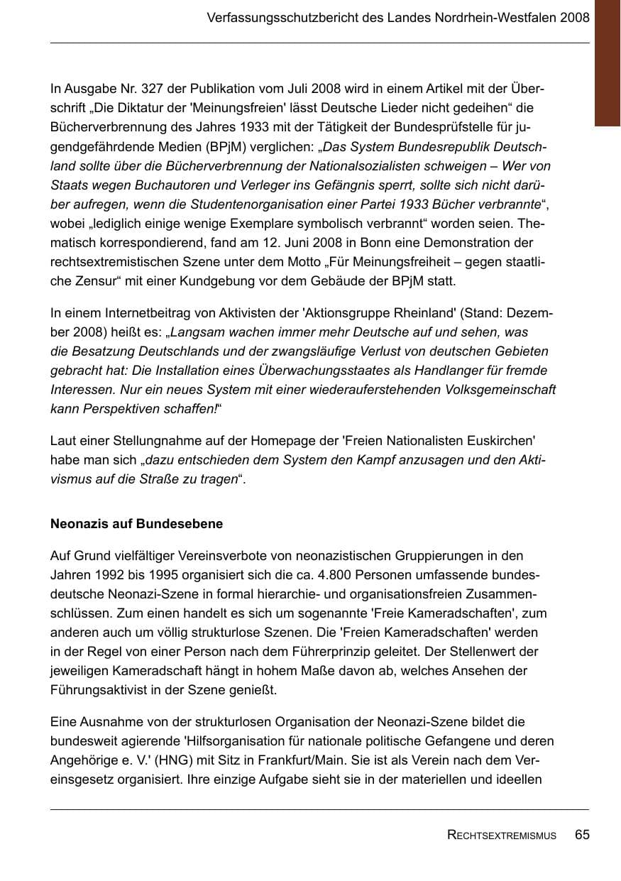 Seite 67 des Verfassungsschutzbericht 2008 Nordrhein-Westfalen
