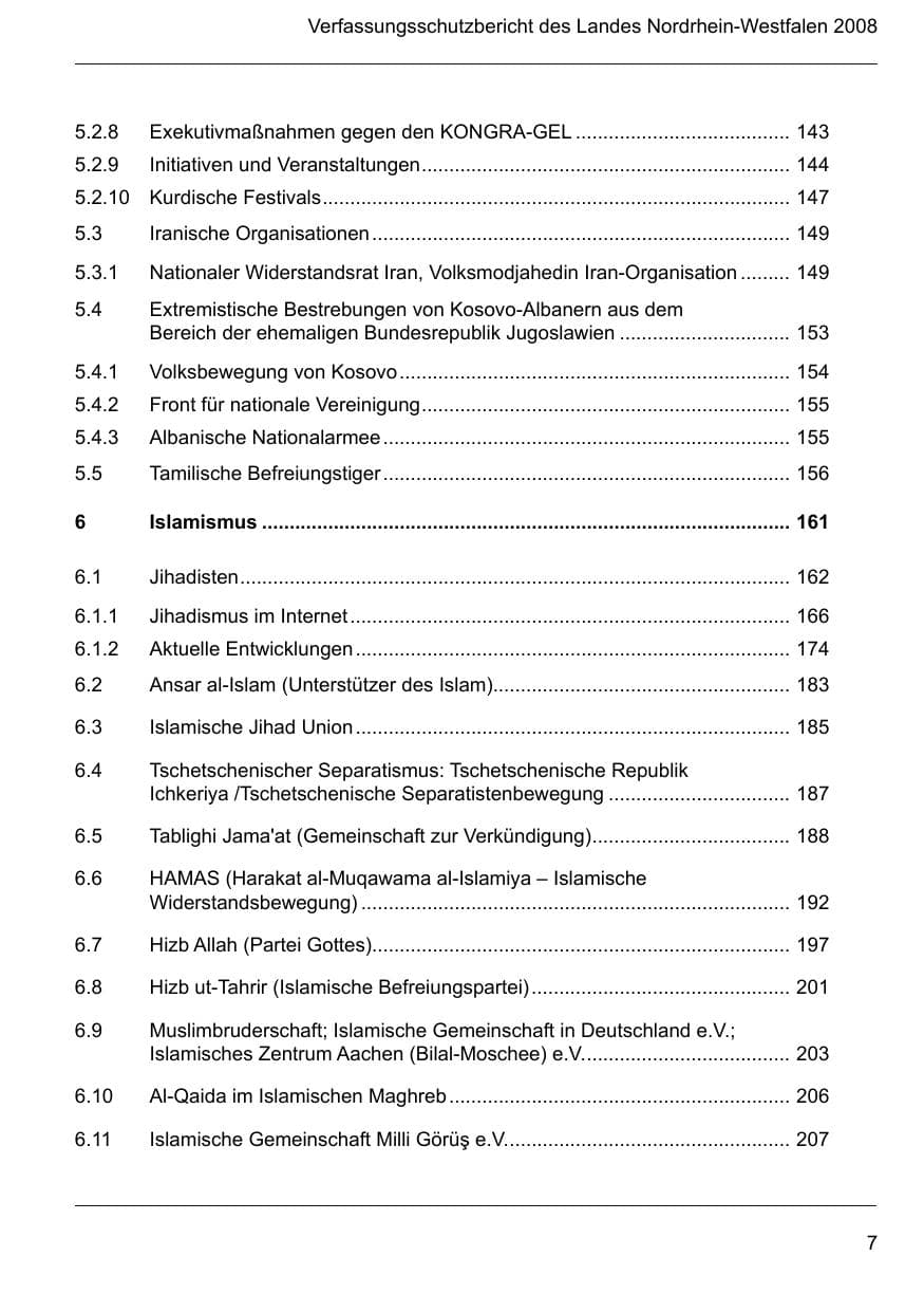 Seite 9 des Verfassungsschutzbericht 2008 Nordrhein-Westfalen