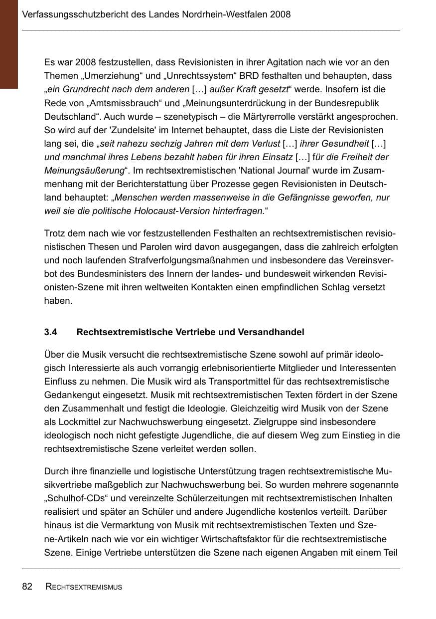 Seite 84 des Verfassungsschutzbericht 2008 Nordrhein-Westfalen