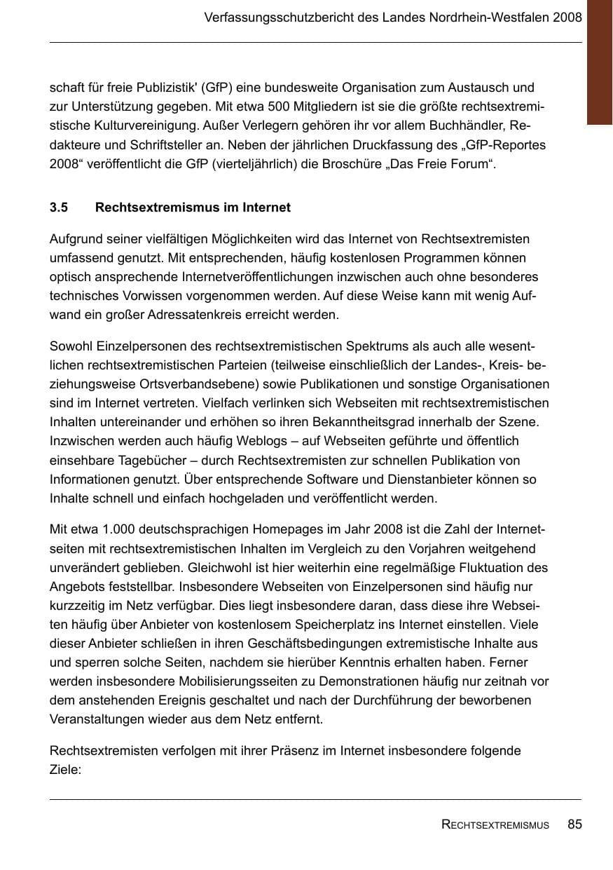 Seite 87 des Verfassungsschutzbericht 2008 Nordrhein-Westfalen