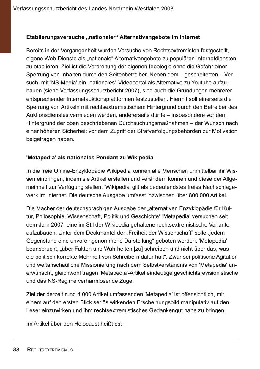 Seite 90 des Verfassungsschutzbericht 2008 Nordrhein-Westfalen