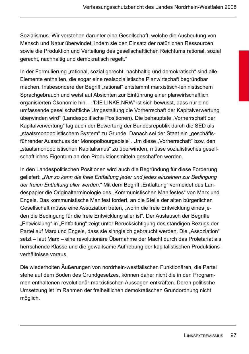 Seite 99 des Verfassungsschutzbericht 2008 Nordrhein-Westfalen