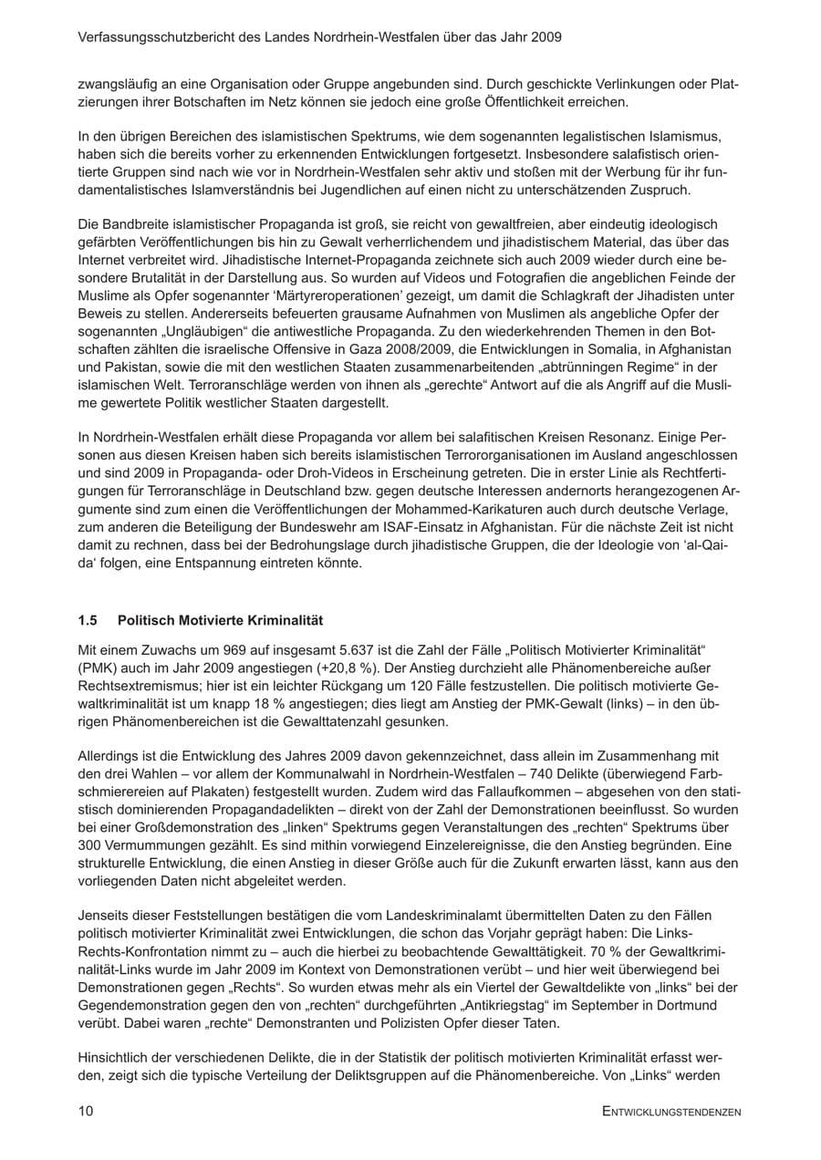 Seite 11 des Verfassungsschutzbericht 2009 Nordrhein-Westfalen