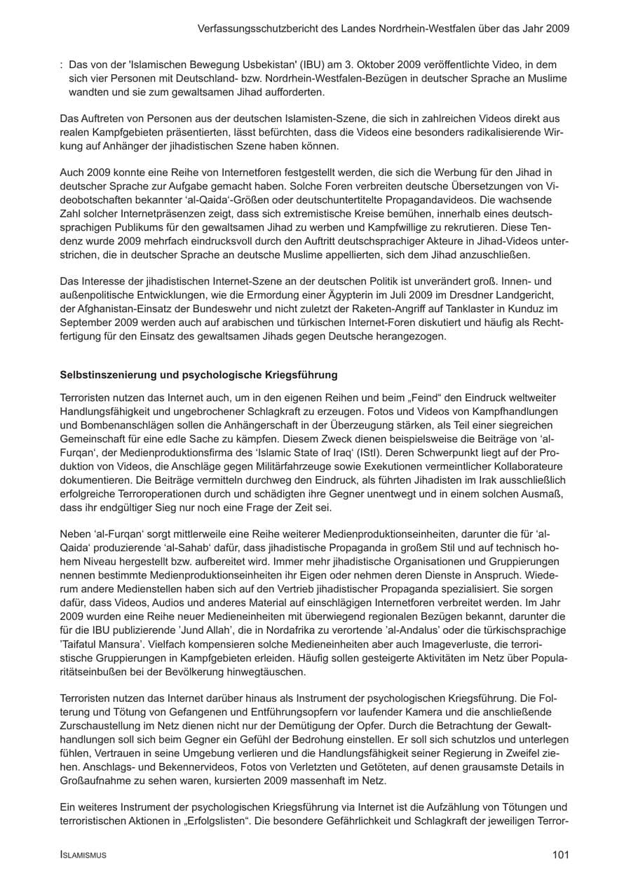 Seite 102 des Verfassungsschutzbericht 2009 Nordrhein-Westfalen