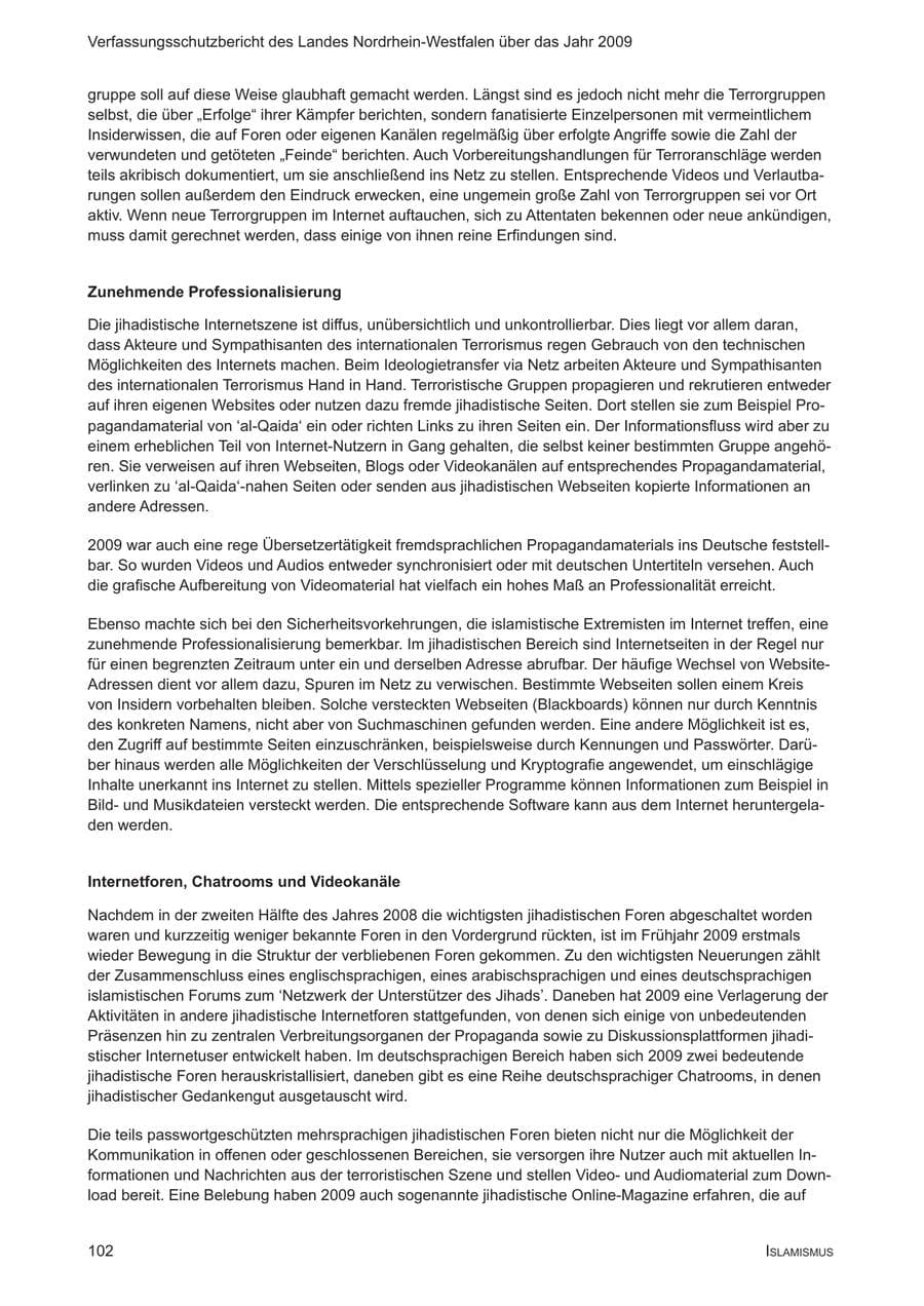 Seite 103 des Verfassungsschutzbericht 2009 Nordrhein-Westfalen