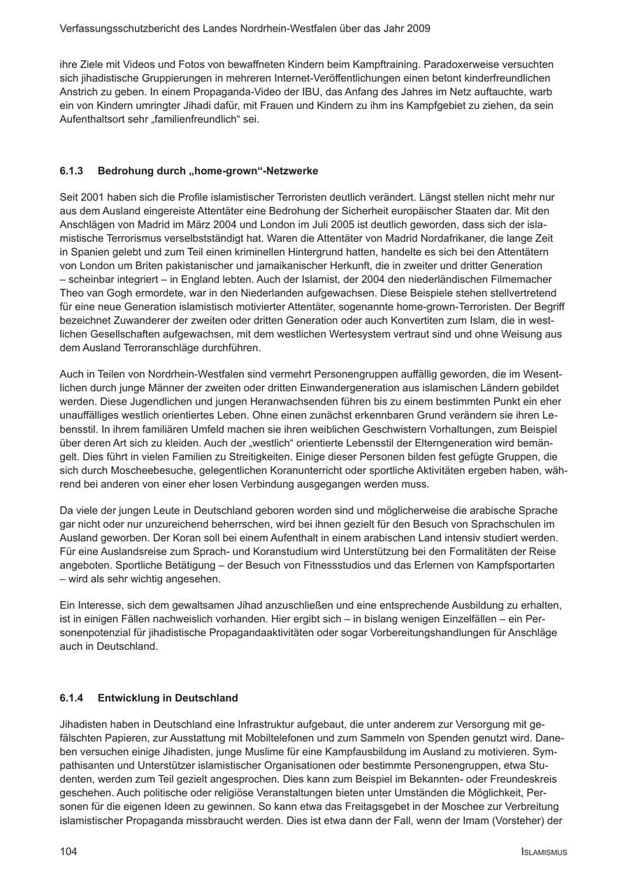 Seite 105 des Verfassungsschutzbericht 2009 Nordrhein-Westfalen