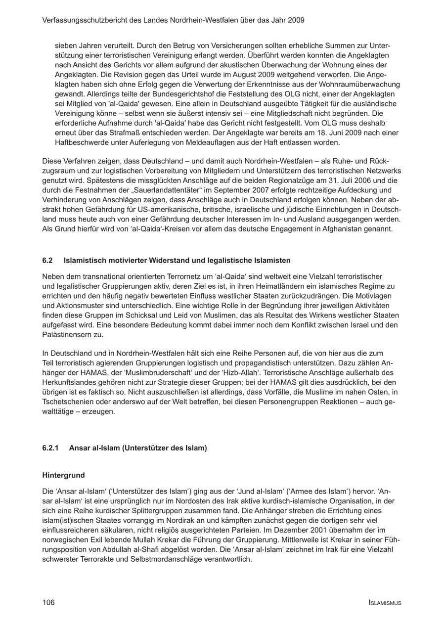 Seite 107 des Verfassungsschutzbericht 2009 Nordrhein-Westfalen