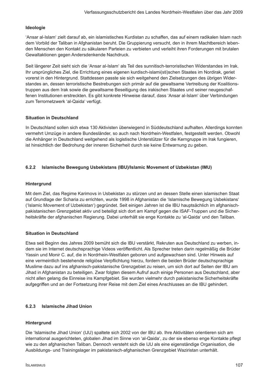 Seite 108 des Verfassungsschutzbericht 2009 Nordrhein-Westfalen