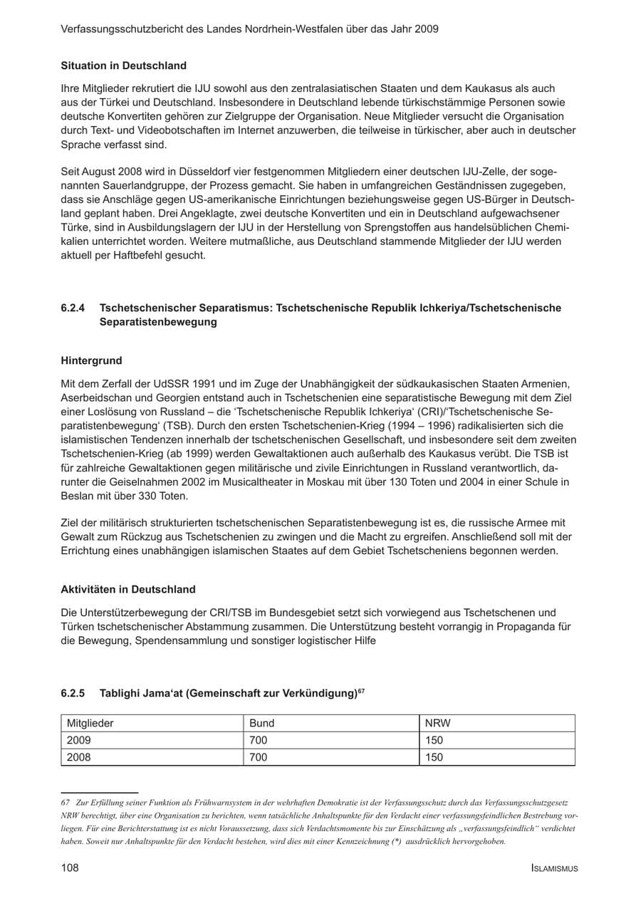 Seite 109 des Verfassungsschutzbericht 2009 Nordrhein-Westfalen