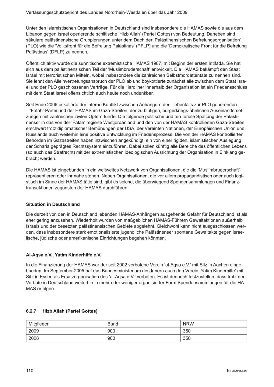 Seite 111 des Verfassungsschutzbericht 2009 Nordrhein-Westfalen