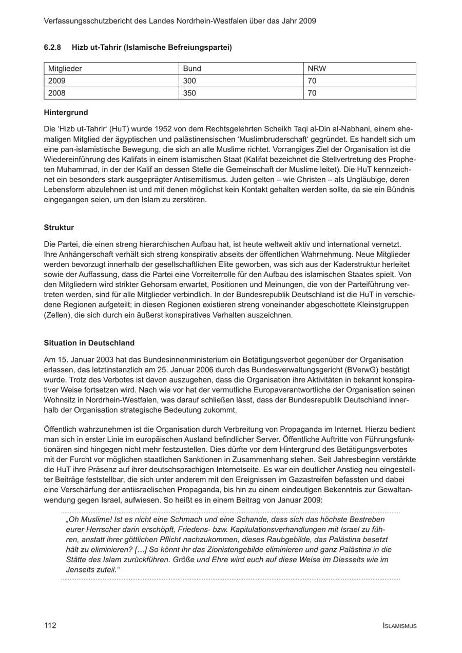 Seite 113 des Verfassungsschutzbericht 2009 Nordrhein-Westfalen