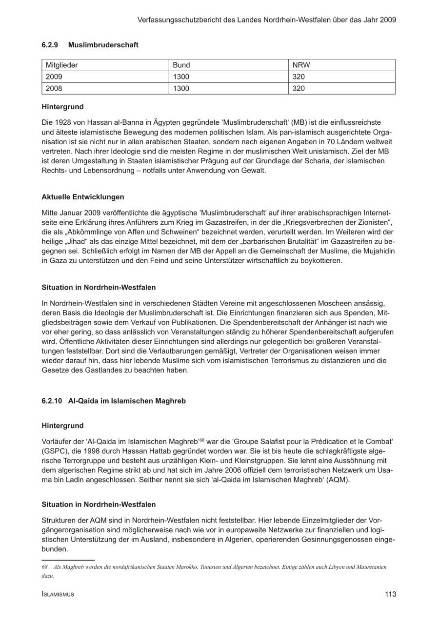 Seite 114 des Verfassungsschutzbericht 2009 Nordrhein-Westfalen
