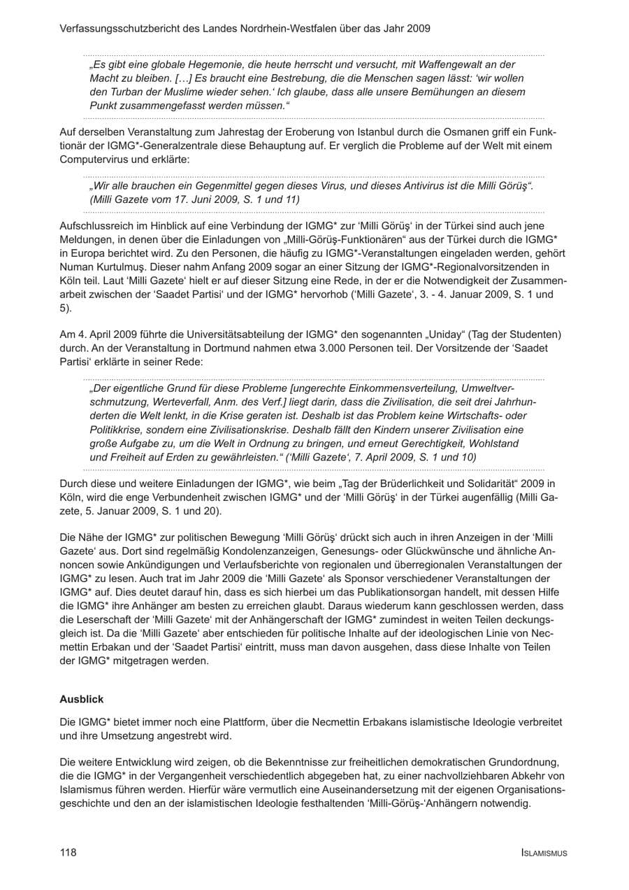 Seite 119 des Verfassungsschutzbericht 2009 Nordrhein-Westfalen