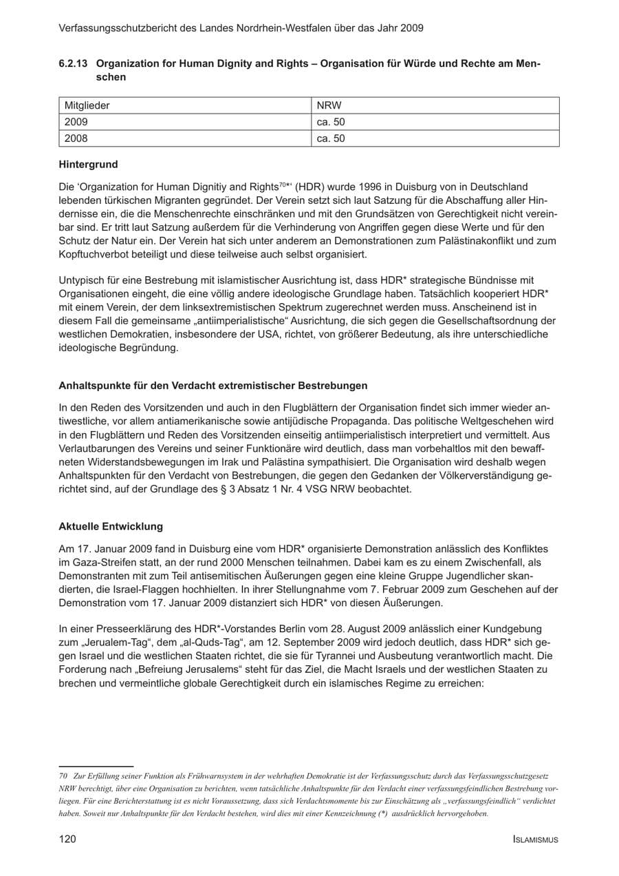 Seite 121 des Verfassungsschutzbericht 2009 Nordrhein-Westfalen