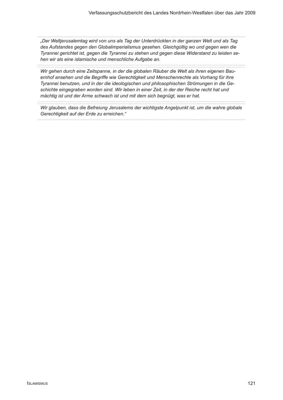 Seite 122 des Verfassungsschutzbericht 2009 Nordrhein-Westfalen