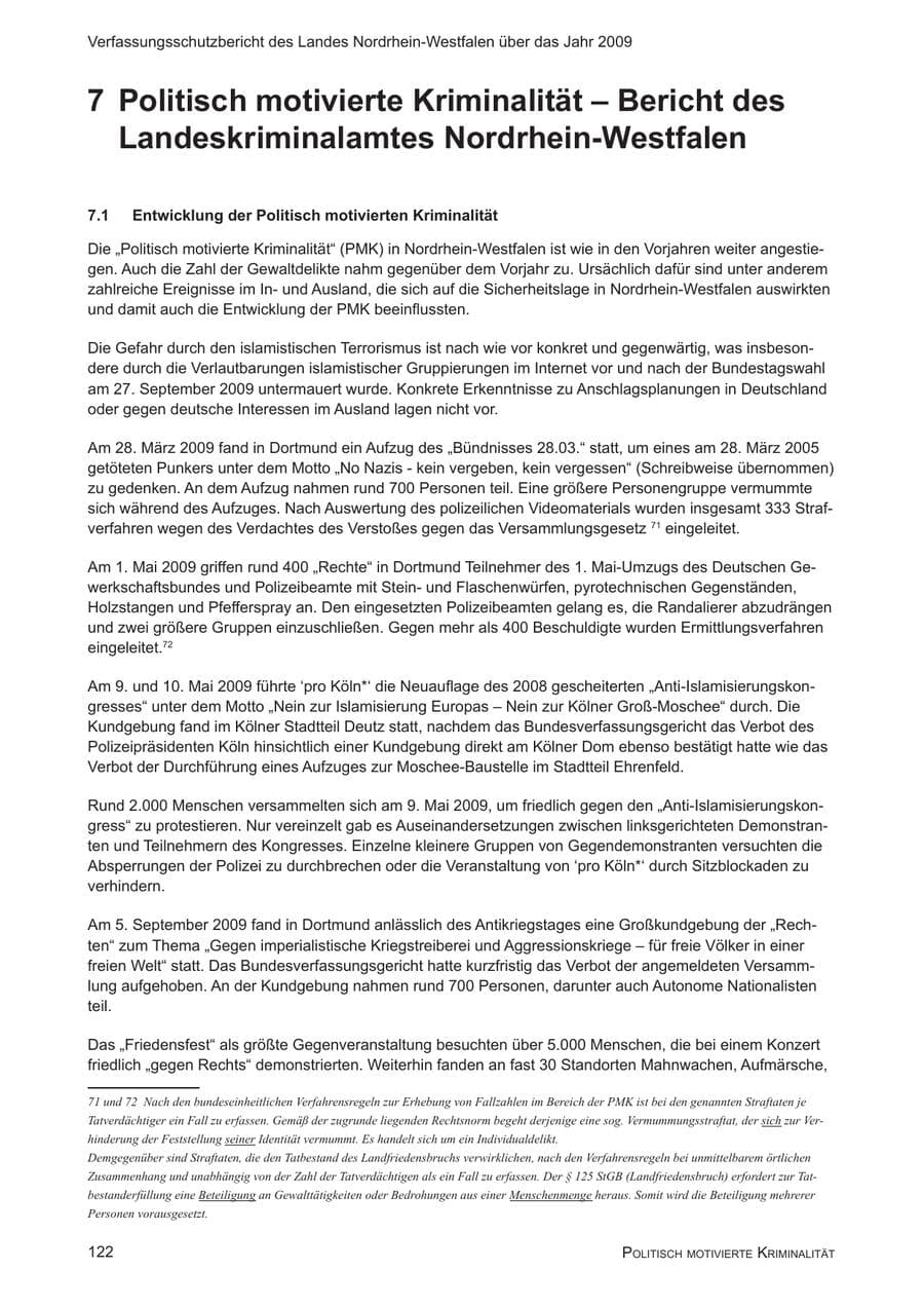 Seite 123 des Verfassungsschutzbericht 2009 Nordrhein-Westfalen