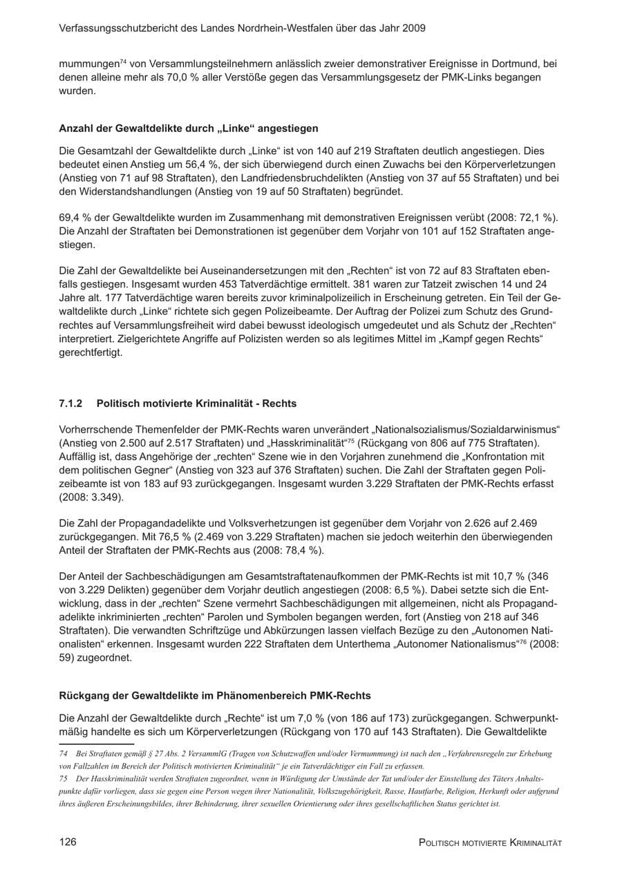 Seite 127 des Verfassungsschutzbericht 2009 Nordrhein-Westfalen