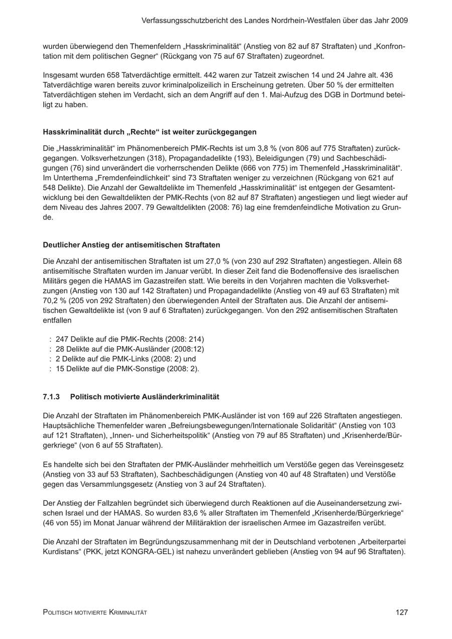 Seite 128 des Verfassungsschutzbericht 2009 Nordrhein-Westfalen