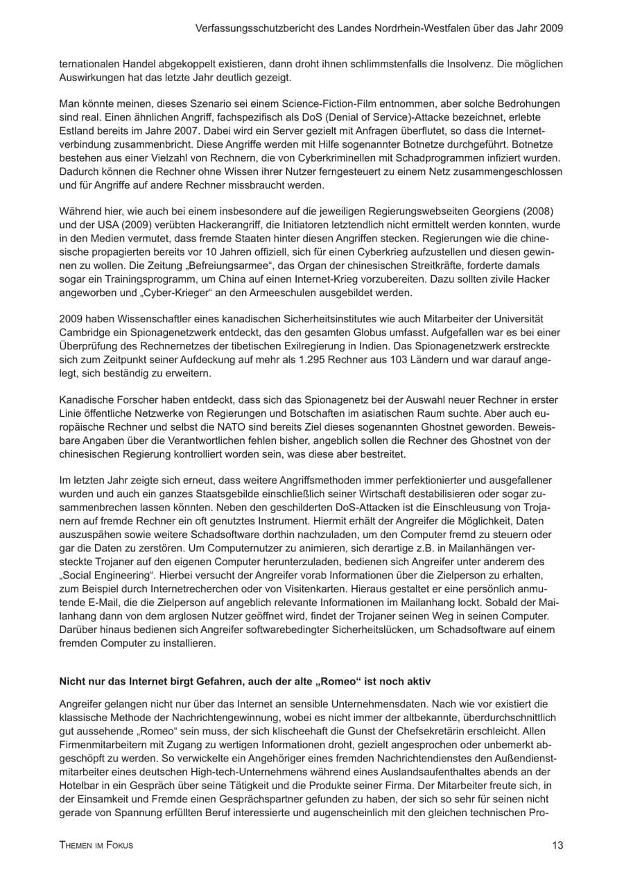 Seite 14 des Verfassungsschutzbericht 2009 Nordrhein-Westfalen