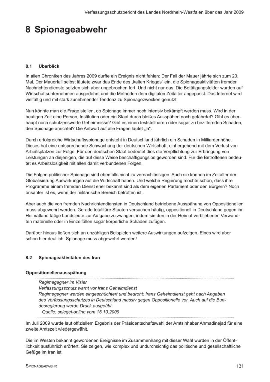 Seite 132 des Verfassungsschutzbericht 2009 Nordrhein-Westfalen