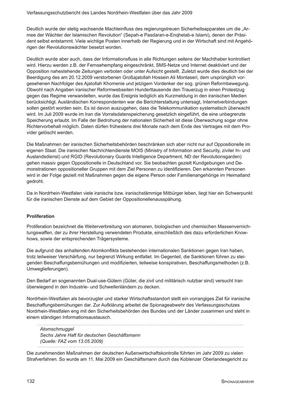 Seite 133 des Verfassungsschutzbericht 2009 Nordrhein-Westfalen