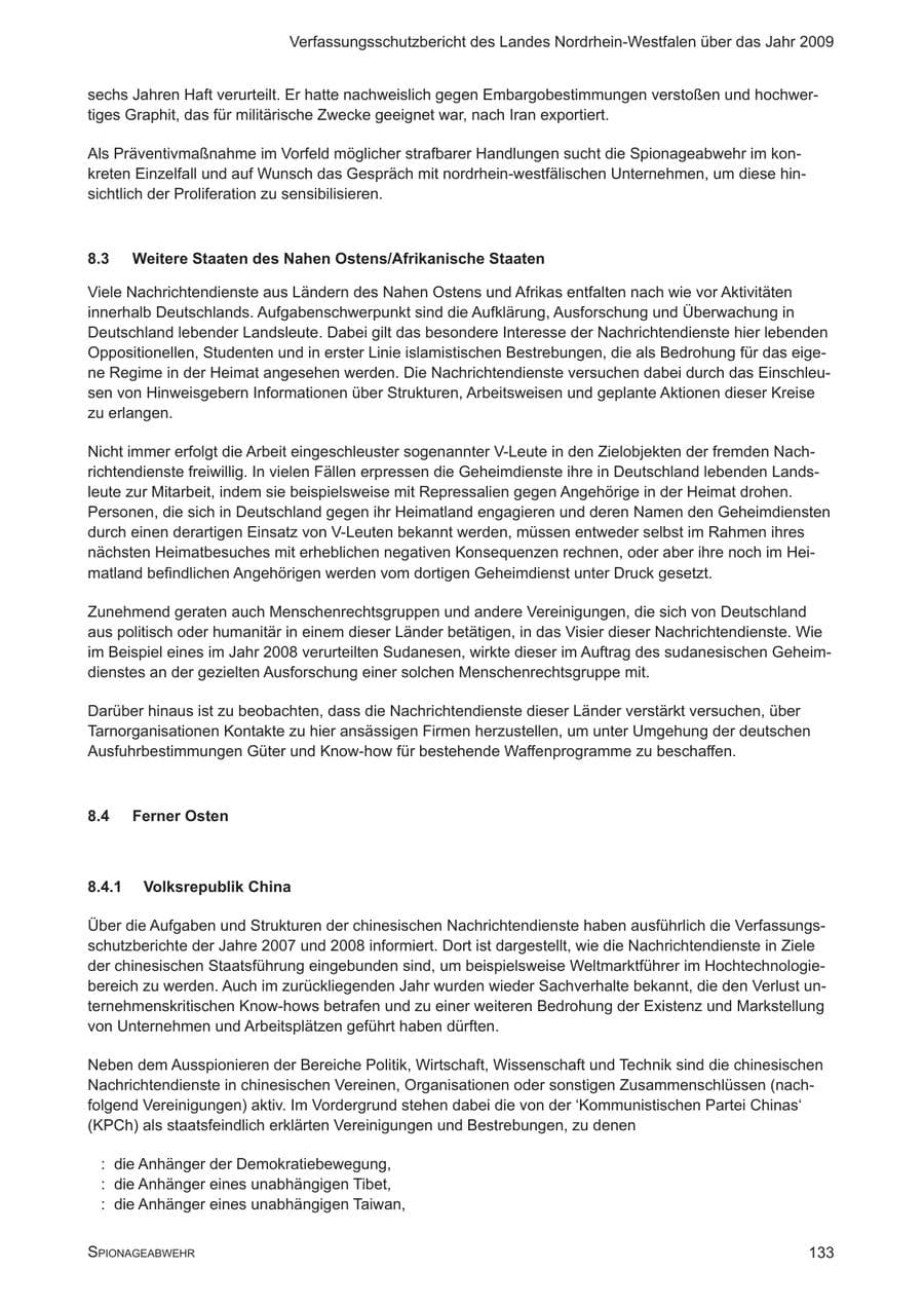 Seite 134 des Verfassungsschutzbericht 2009 Nordrhein-Westfalen