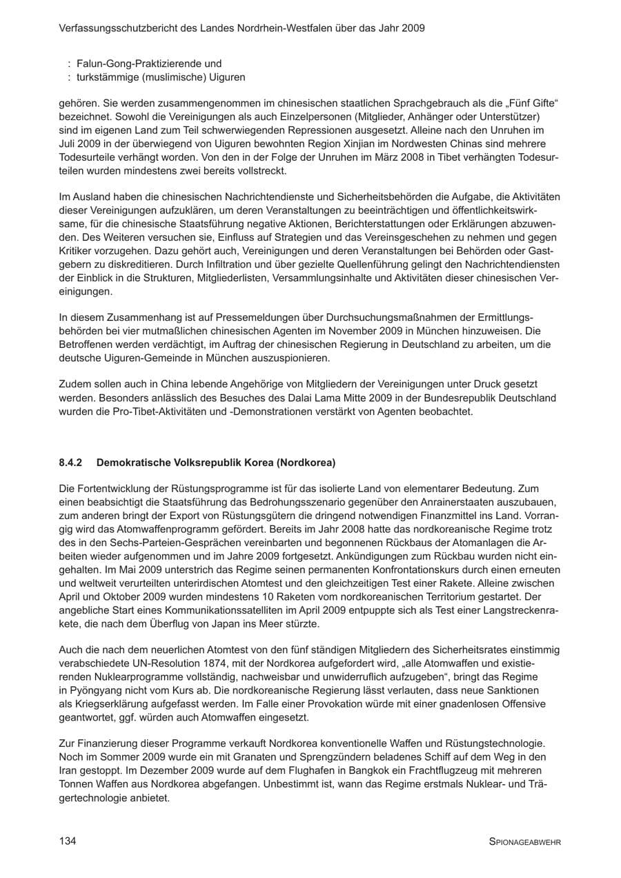 Seite 135 des Verfassungsschutzbericht 2009 Nordrhein-Westfalen