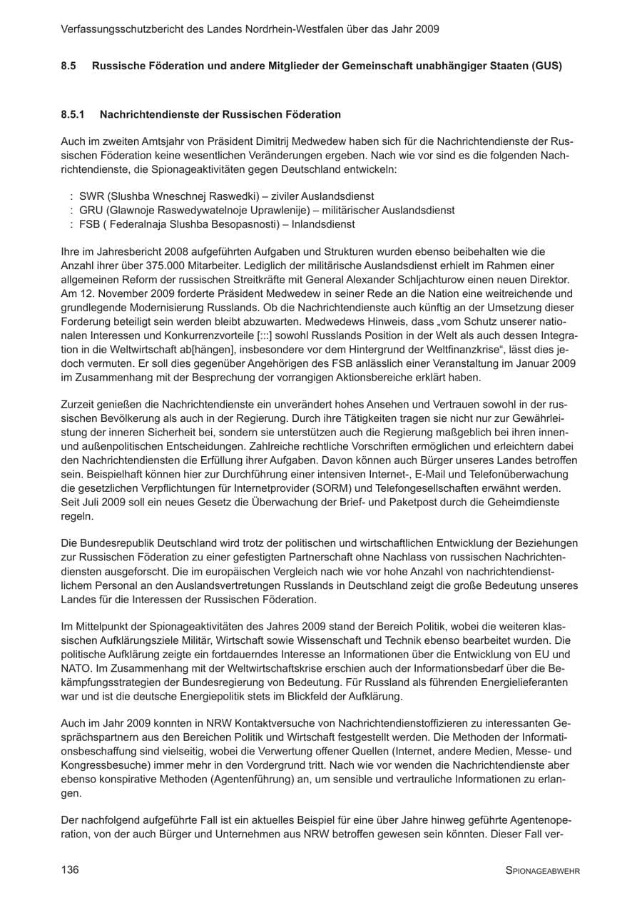 Seite 137 des Verfassungsschutzbericht 2009 Nordrhein-Westfalen