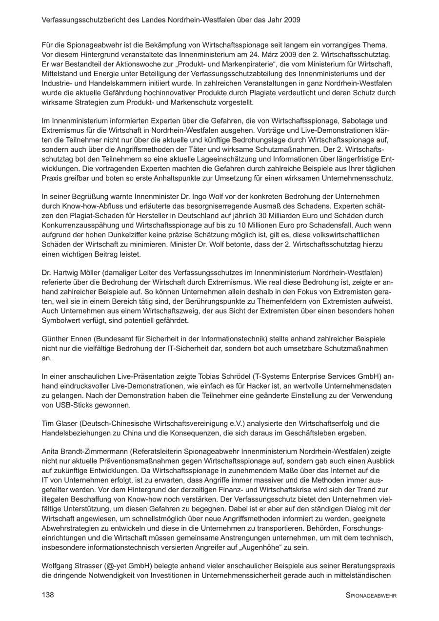 Seite 139 des Verfassungsschutzbericht 2009 Nordrhein-Westfalen